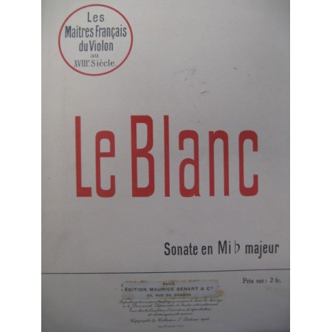 LE BLANC Sonate en Mi b Violon Piano 1908