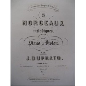 DUPRATO J. Thême et Variations Violon Piano ca1860