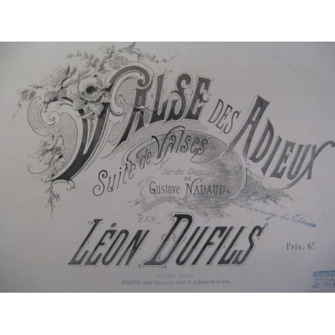 DUFILS Léon Valse des Adieux Piano 1883