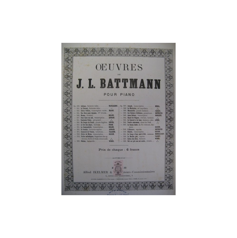 BATTMANN J. L. Chant de Pâques Piano XIXe