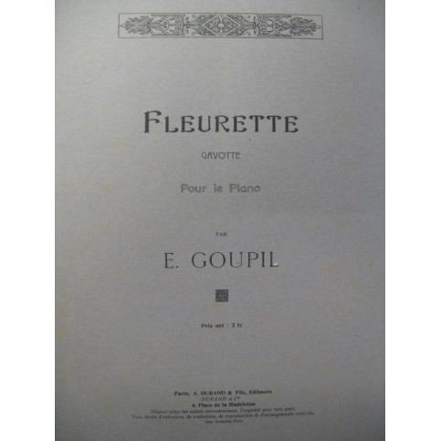 GOUPIL E. Fleurette Piano 1912