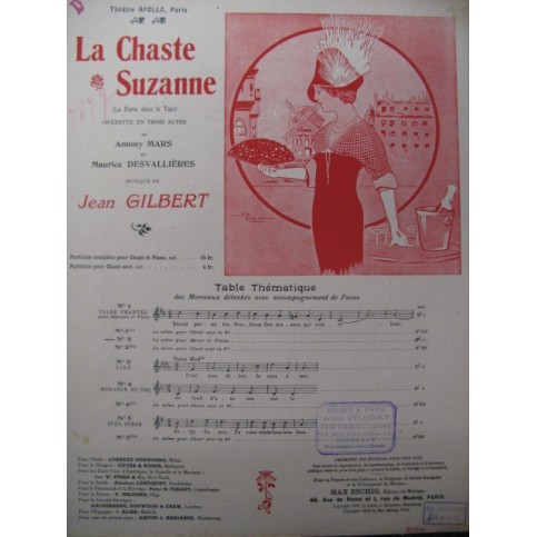 GILBERT Jean La Chaste Suzanne No 2 Chant Piano 1913