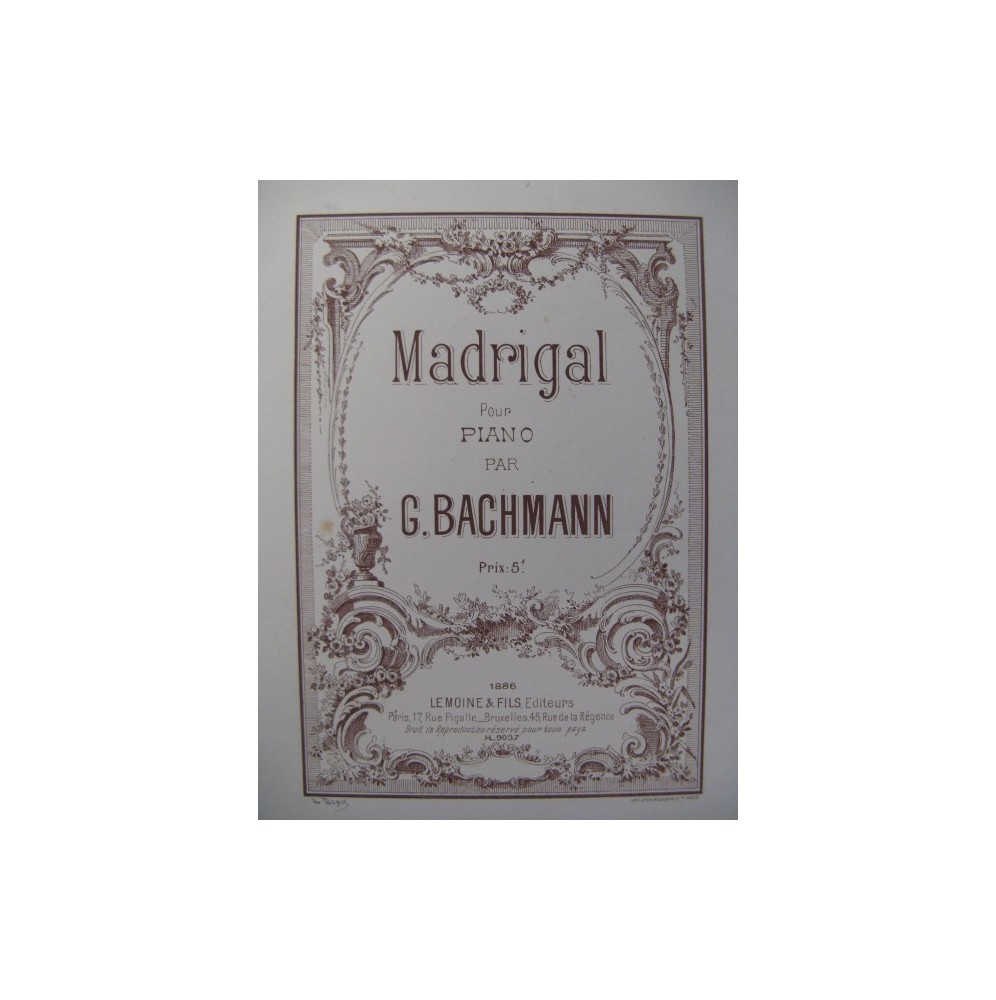 BACHMANN Georges Madrigal Piano 1886