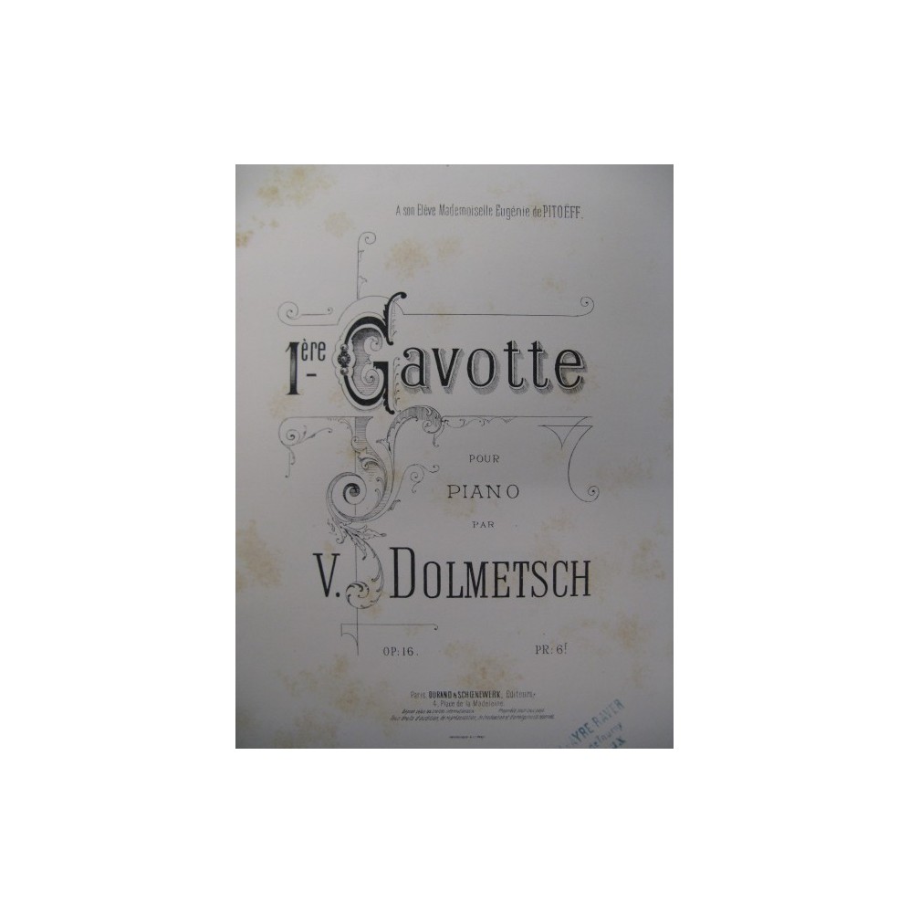DOLMETSCH Victor Gavotte No 1 Piano 1886