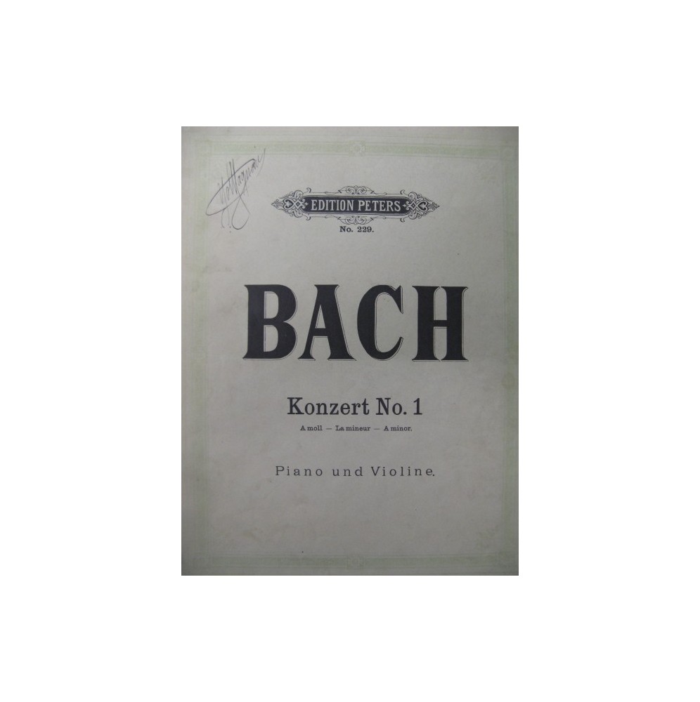 BACH J. S. Concerto No 1 Violon Piano