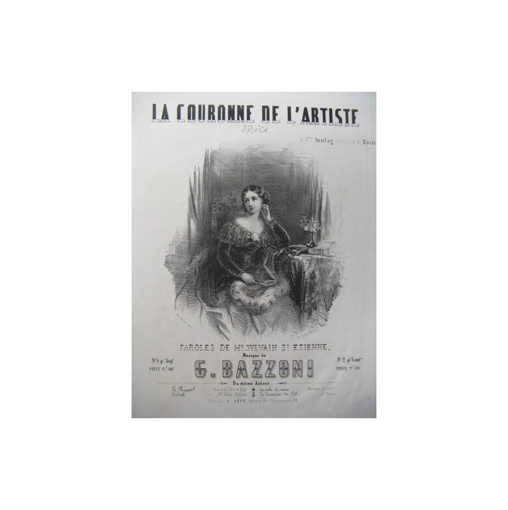 BAZZONI G. La Couronne de l'Artiste Chant Piano ca1850﻿