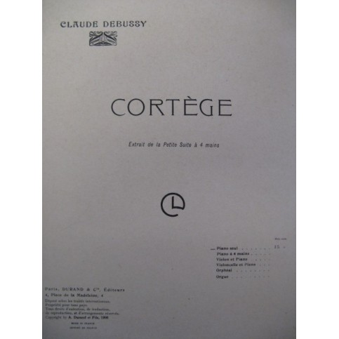 DEBUSSY Claude Cortège Piano 1943