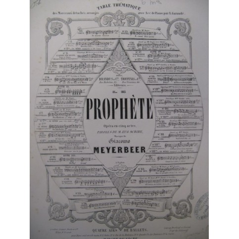 MEYERBEER G. Le Prophète No 6 Le Songe Chant Piano 1850