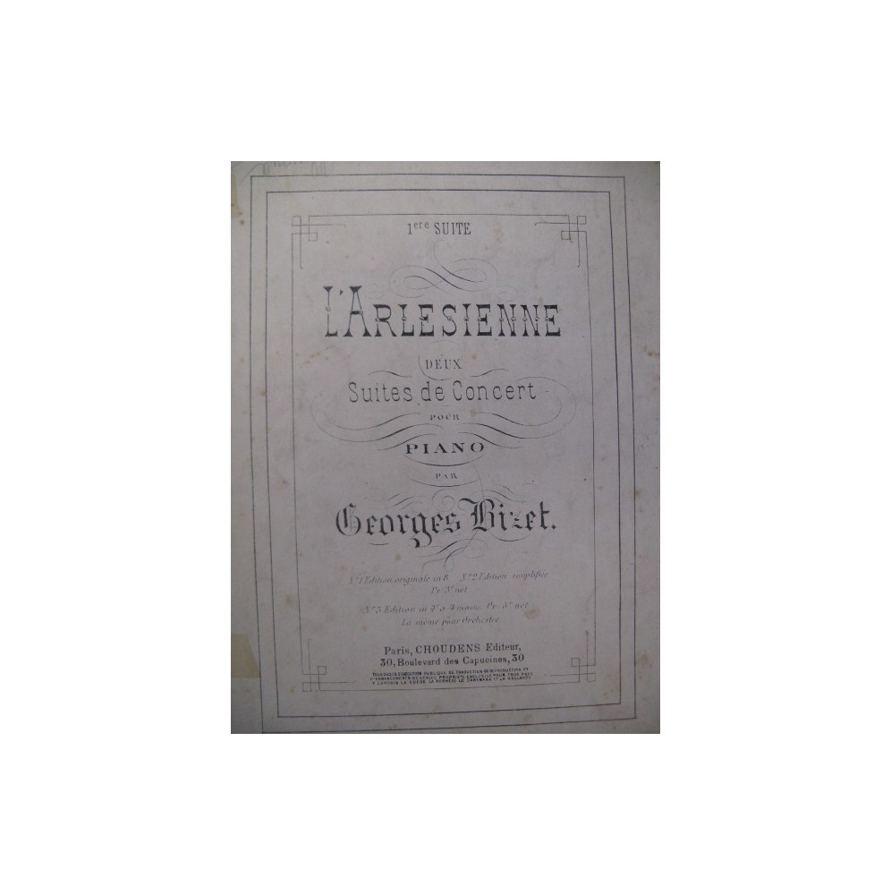 BIZET Georges L'Arlesienne Piano 4 mains ca1880