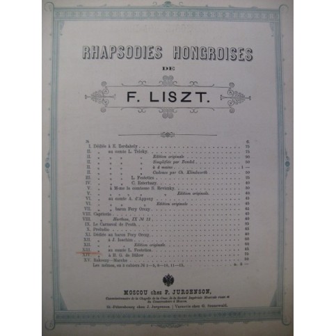 LISZT Franz Rhapsodie Hongroise No 13 Piano XIXe