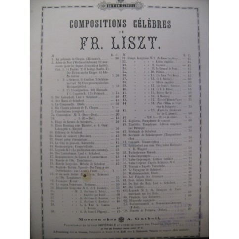 LISZT Franz Air Russe de A. Alabieff Piano XIXe