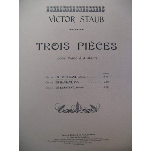 STAUB Victor En Trottinant pour Piano 4 mains 1909