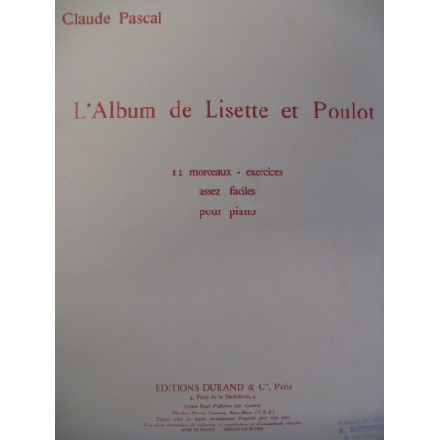 PASCAL Claude l'Albume de Lisette et Poulot Piano