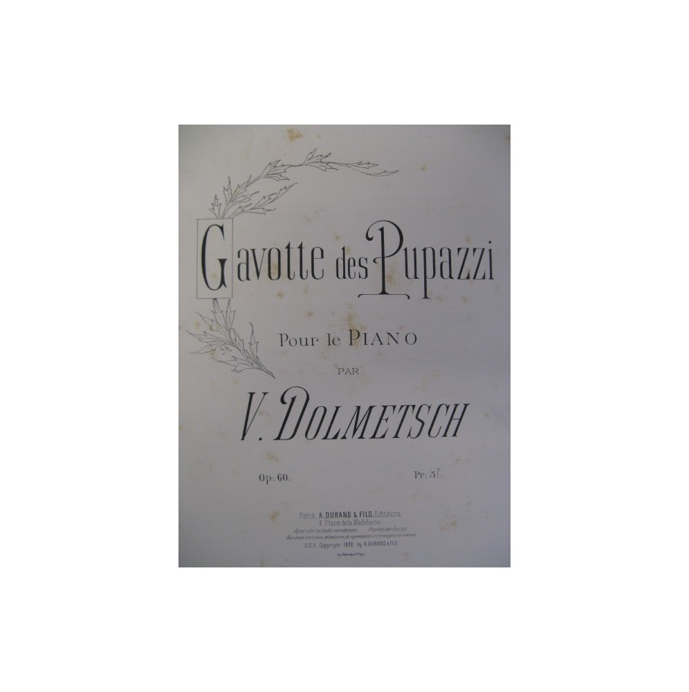 DOLMETSCH Victor Gavotte des Pupazzi Piano 1892