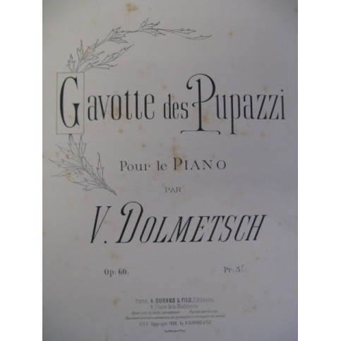 DOLMETSCH Victor Gavotte des Pupazzi Piano 1892