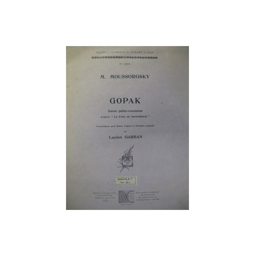 MOUSSORGSKY M. Gopak Piano 1936