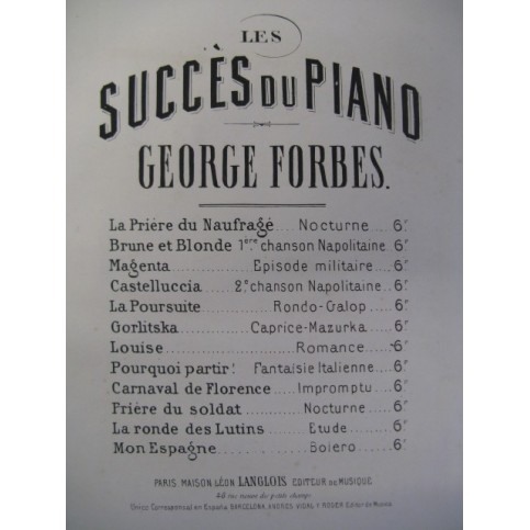 FORBES George Brune et Blonde Piano XIXe