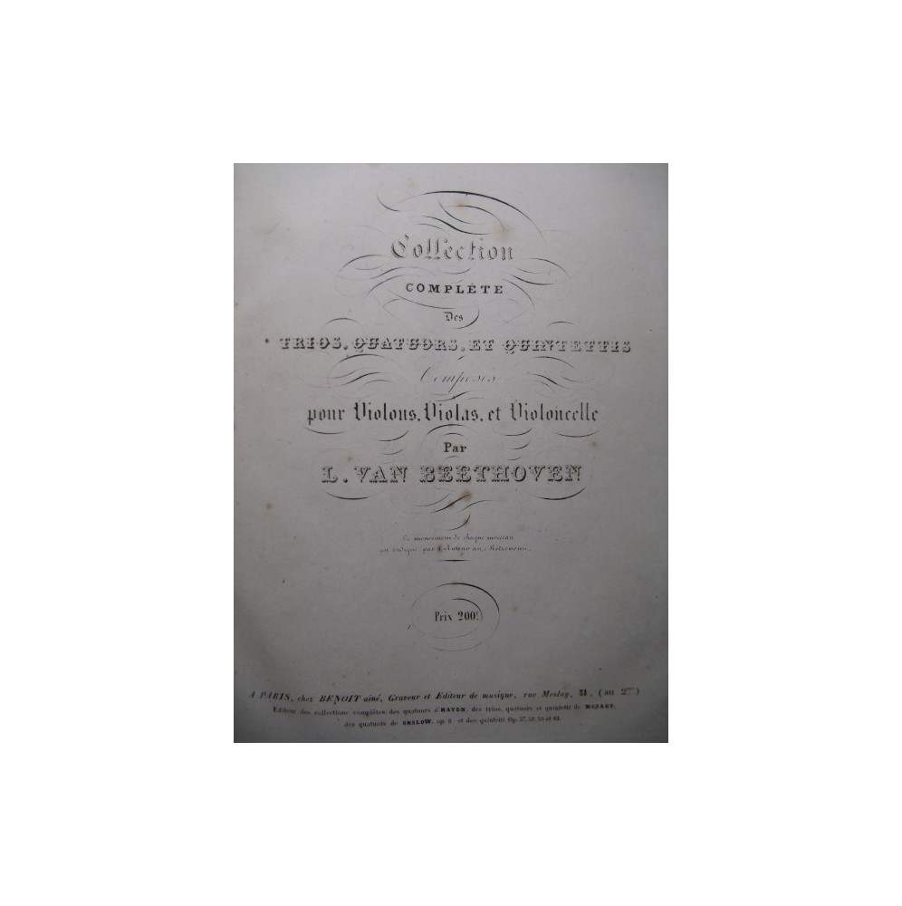 BEETHOVEN Collection Trios Quatuors Quintettes Violon Alto Violoncelle ca1855