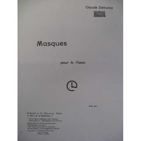 DEBUSSY Claude Masques Piano 1952