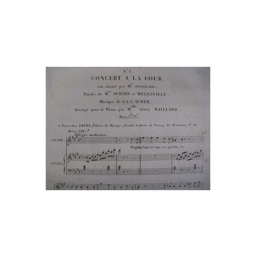 AUBER D. F. E. Concert à la Cour Chant Piano ca1825