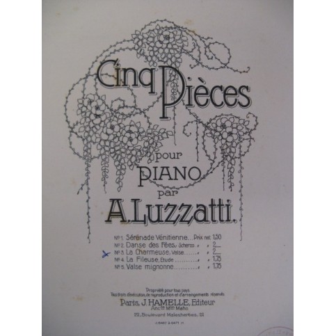 LUZZATTI A. La Charmeuse Piano 1912