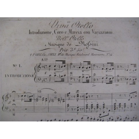 ROSSINI G. Viva Otello Introduzione Chant Piano ca1820