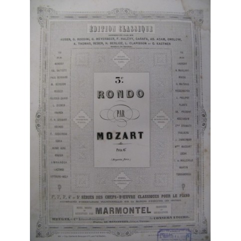 MOZART W. A. Rondo No 3 Piano 1868