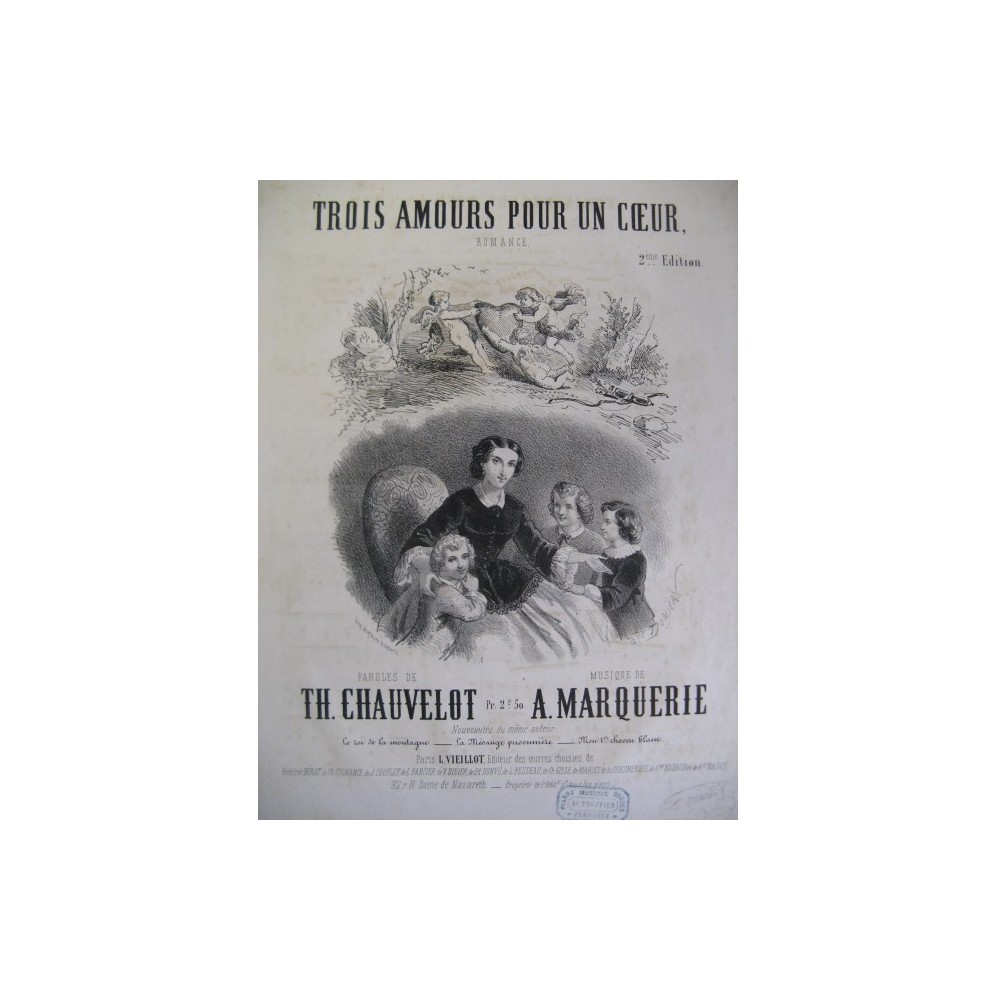 MARQUERIE A. Trois Amours Chant Piano ca1850