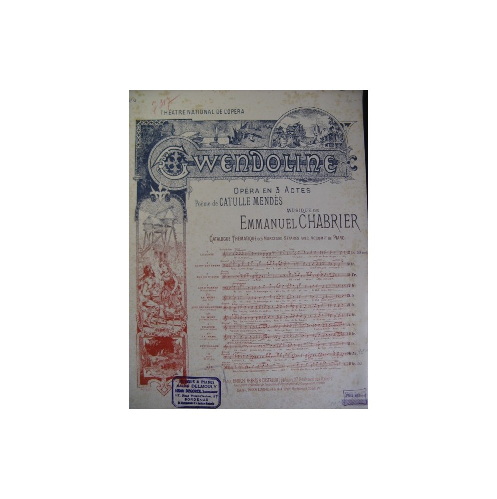 CHABRIER Emmanuel Gwendoline No 6 Fileuse Chant Piano 1894