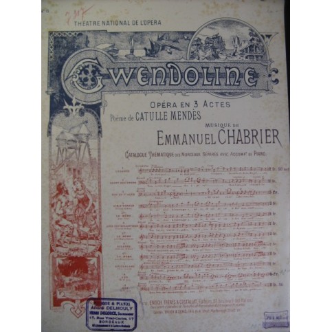 CHABRIER Emmanuel Gwendoline No 6 Fileuse Chant Piano 1894