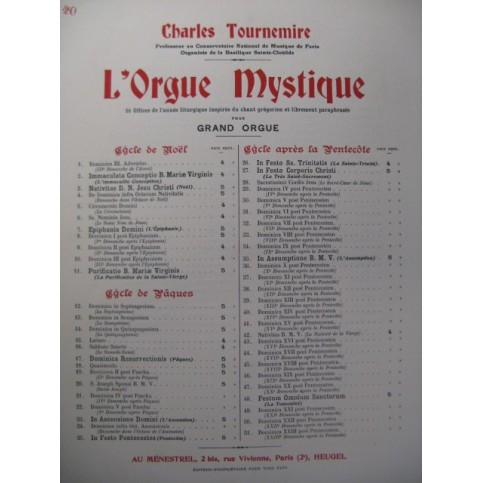 TOURNEMIRE Charles L'Orgue Mystique No 20 Orgue 1930