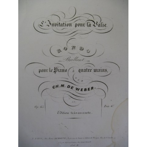 WEBER L'Invitation à la Valse Piano 4 mains ca1840
