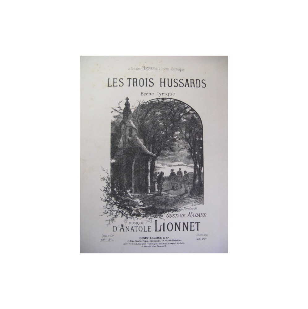 LIONNET Anatole Les Trois Hussards Chant Piano 1890