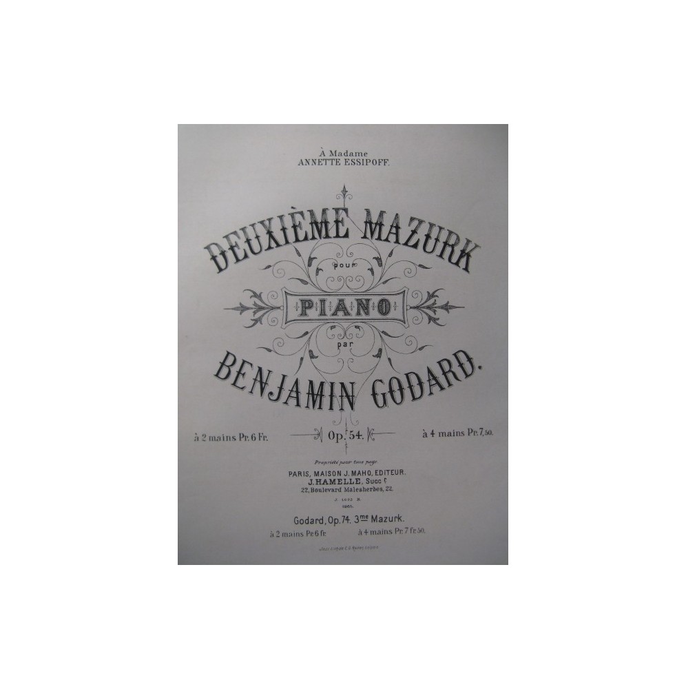 GODARD Benjamin 2e Mazurk Piano XIXe