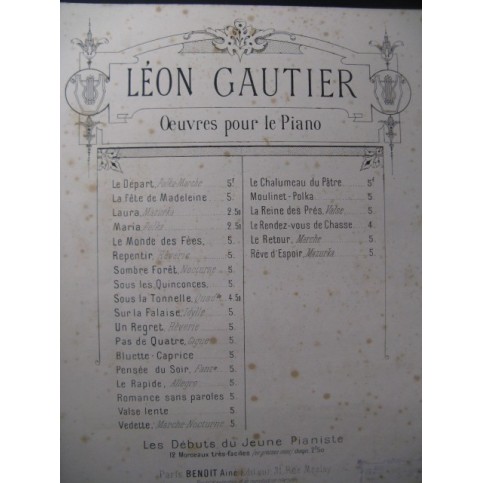 GAUTIER Léon Un Regret Piano ca1860