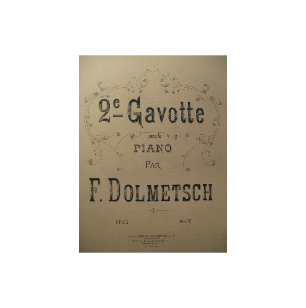 DOLMETSCH F. Gavotte No 2 Piano 1879