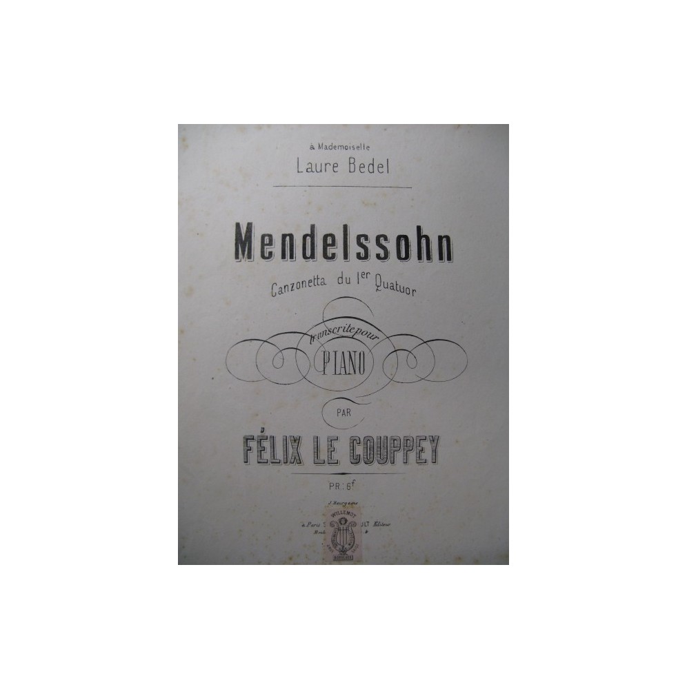 MENDELSSOHN Canzonetta 1er Quatuor Piano 1874