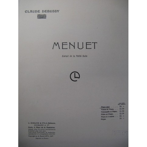 DEBUSSY Claude Menuet Piano 1906