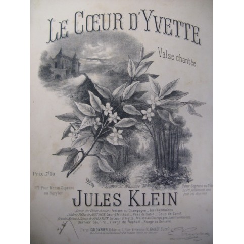 KLEIN Jules Le Coeur d'Yvette Chant Piano XIXe