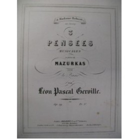 GERVILLE Léon Pascal 3 Pensées Piano 1855