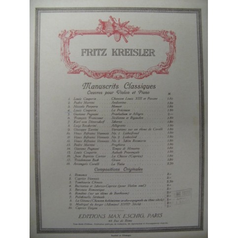 COUPERIN Louis La Précieuse Violon Piano 1910