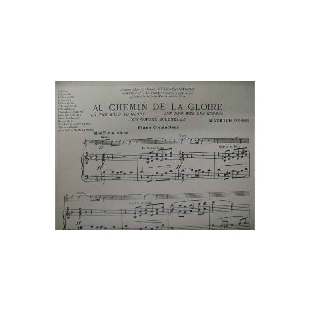 PESSE Maurice Au chemin de la Gloire Orchestre 1927