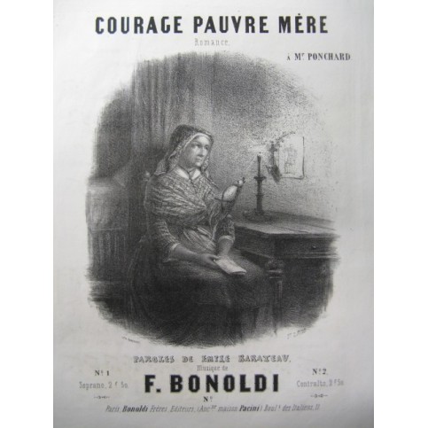 BONOLDI F. Courage Pauvre Mère Chant Piano ca1850