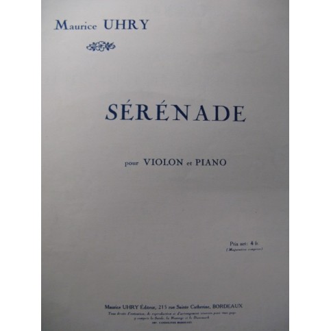 UHRY Maurice Sérénade Violon Piano 1927