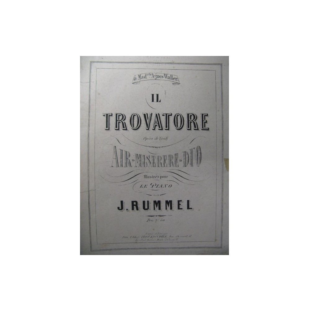 RUMMEL J. Il Trovatore Verdi Piano XIXe