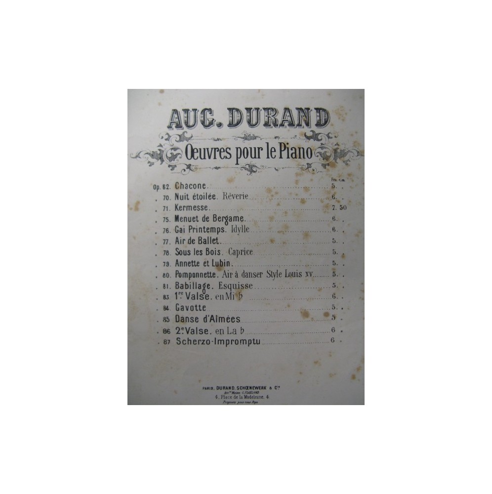 DURAND Auguste Valse No 1 Piano 1880