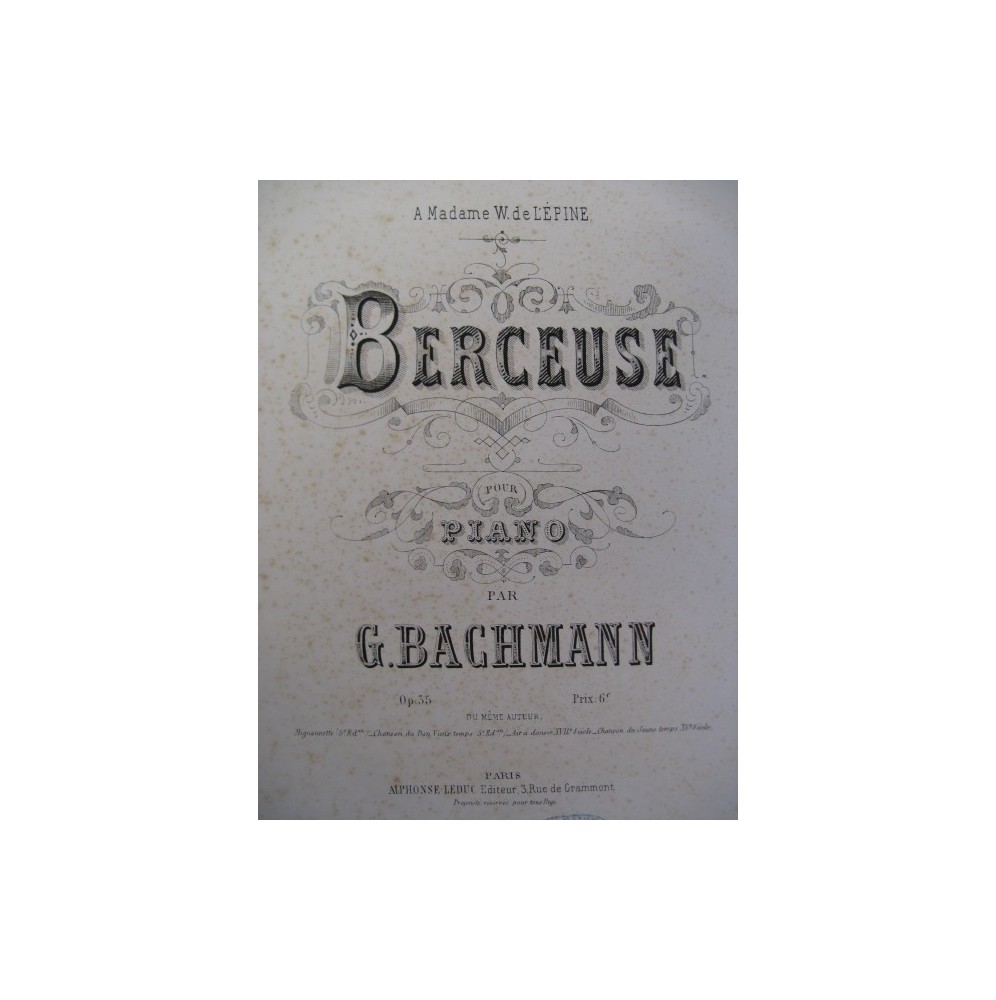 BACHMANN Georges Berceuse Piano 1877