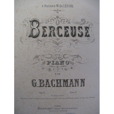 BACHMANN Georges Berceuse Piano 1877