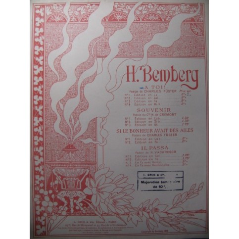 BEMBERG H. A toi ! Chant Piano 1896