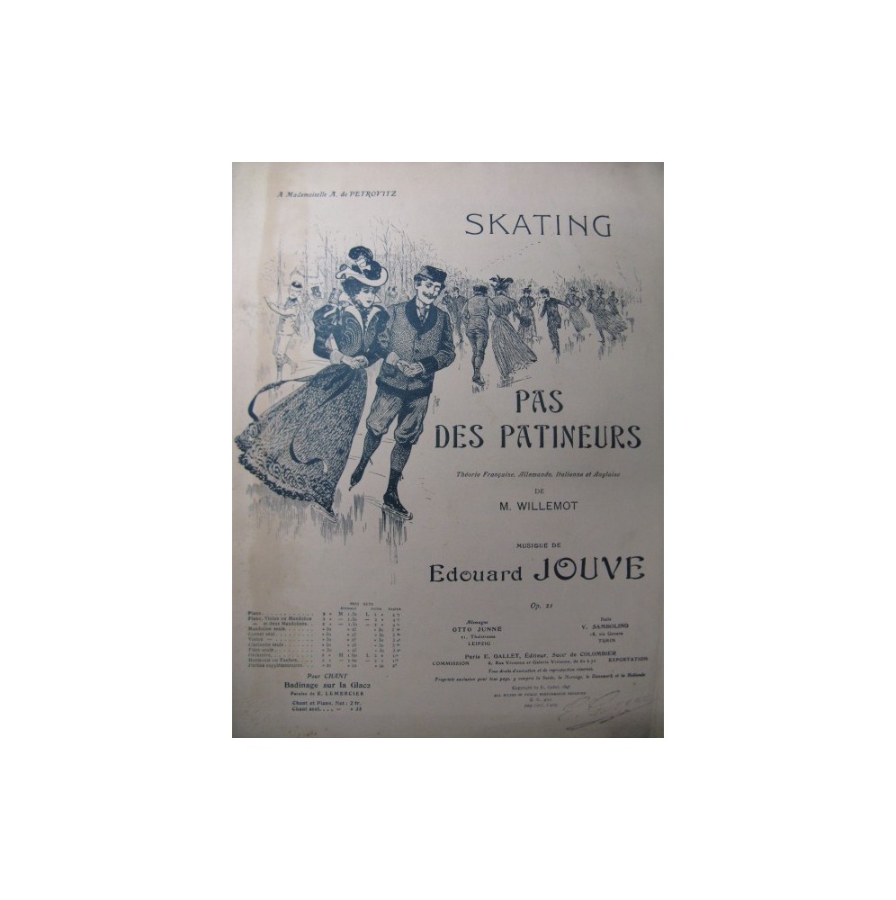 JOUVE Edouard Pas des Patineurs Piano Danse 1897